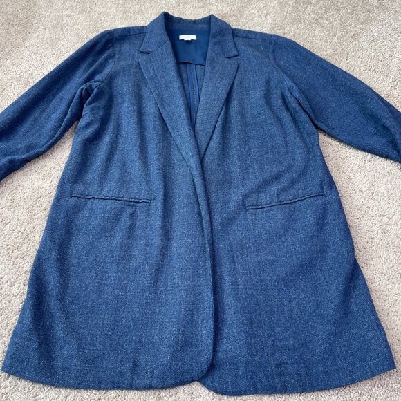 J Jill Blazer Womens S Blue Chambray Open Front Longline Jacket Artsy Oversized - Picture 2 of 10